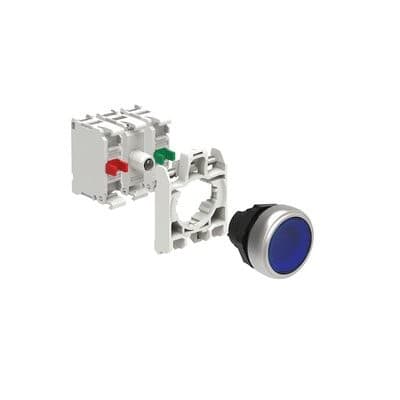 LOVATO ELECTRIC - KIT Bouton-poussoir lum plast LED 12-30VACDC, plat, bleu + socle de fix, 1NO+1NF