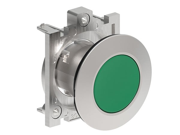 LOVATO ELECTRIC - BOUTON POUSSOIR AFFLEURANT A IMPULSION SERIE PLATINUM METAL Ø30mm VERT