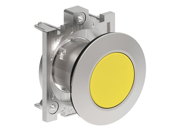 LOVATO ELECTRIC - BOUTON POUSSOIR AFFLEURANT A IMPULSION SERIE PLATINUM METAL Ø30mm JAUNE