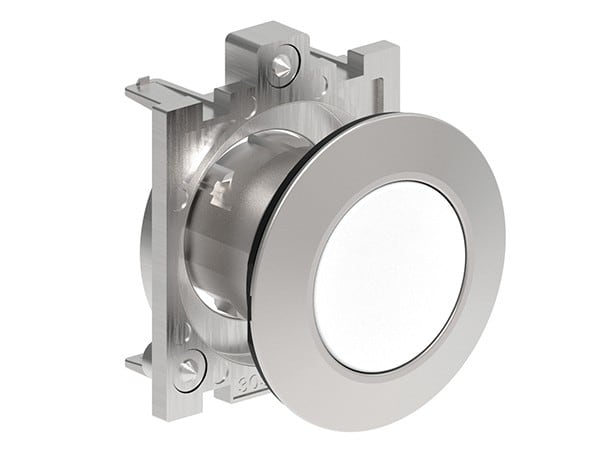 LOVATO ELECTRIC - BOUTON POUSSOIR AFFLEURANT A IMPULSION SERIE PLATINUM METAL Ø30mm BLANC