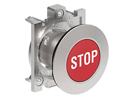 LOVATO ELECTRIC - BOUTON POUSSOIR AFFLEURANT A IMPULSION SERIE PLATINUM METAL Ø30mm ROUGE "STOP"