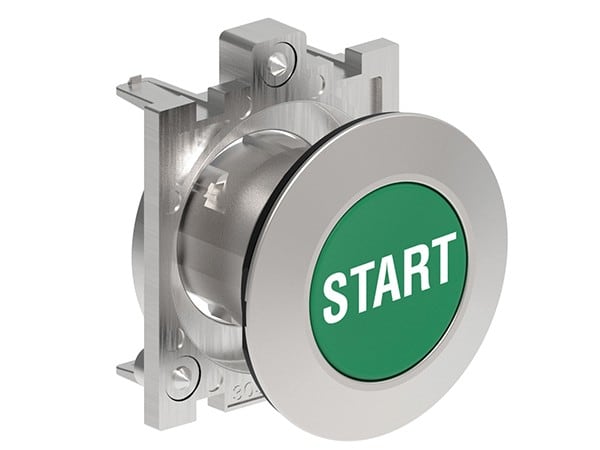 LOVATO ELECTRIC - BOUTON POUSSOIR AFFLEURANT A IMPULSION SERIE PLATINUM METAL Ø30mm VERT "START"