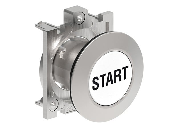 LOVATO ELECTRIC - BOUTON POUSSOIR AFFLEURANT A IMPULSION SERIE PLATINUM METAL Ø30mm BLANC "START"