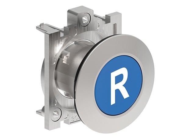 LOVATO ELECTRIC - BOUTON POUSSOIR AFFLEURANT A IMPULSION SERIE PLATINUM METAL Ø30mm BLEU "R"