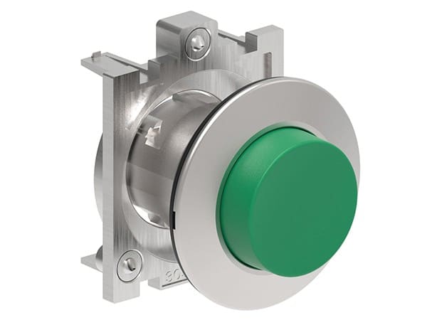 LOVATO ELECTRIC - BOUTON POUSSOIR DEPASSANT A ACCROCHAGE SERIE PLATINUM METAL Ø30mm VERT