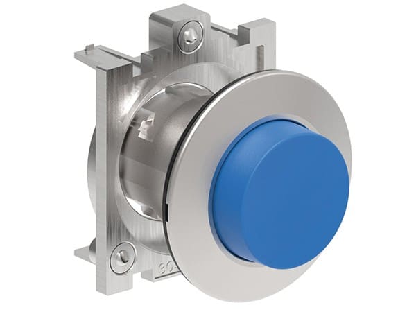 LOVATO ELECTRIC - BOUTON POUSSOIR DEPASSANT A ACCROCHAGE SERIE PLATINUM METAL Ø30mm BLEU