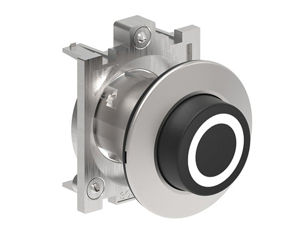 LOVATO ELECTRIC - BOUTON POUSSOIR DEPASSANT A IMPULSION SERIE PLATINUM METAL Ø30mm NOIR "0"