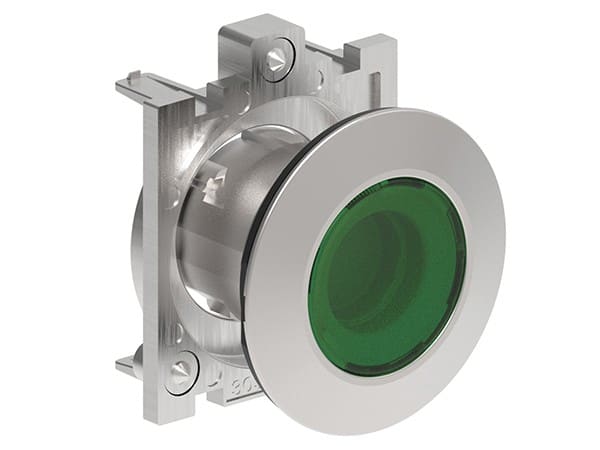 LOVATO ELECTRIC - BOUTON POUSSOIR LUMINEUX AFFLEURANT A IMP SERIE PLAT. FLAT METAL Ø30mm VERT