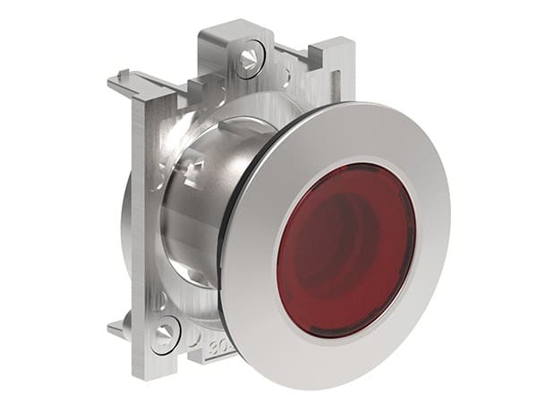 LOVATO ELECTRIC - BOUTON POUSSOIR LUMINEUX AFFLEURANT A ACCR. SERIE PLAT. FLAT METAL Ø30mm ROUGE