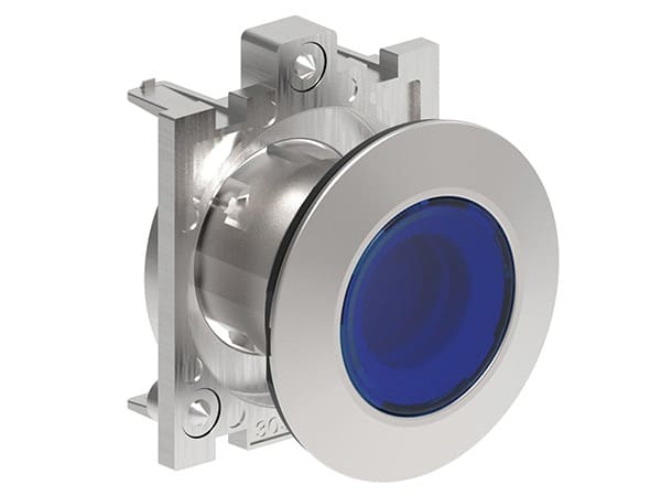 LOVATO ELECTRIC - BOUTON POUSSOIR LUMINEUX AFFLEURANT A ACCR. SERIE PLAT. FLAT METAL Ø30mm BLEU