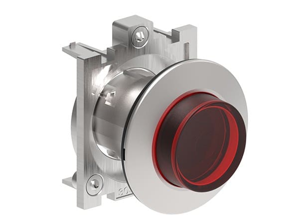 LOVATO ELECTRIC - BOUTON POUSSOIR LUMINEUX DEPASSANT A IMP SERIE PLAT. FLAT METAL Ø30mm ROUGE