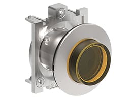 LOVATO ELECTRIC - BOUTON POUSSOIR LUMINEUX DEPASSANT A IMP SERIE PLAT. FLAT METAL Ø30mm JAUNE
