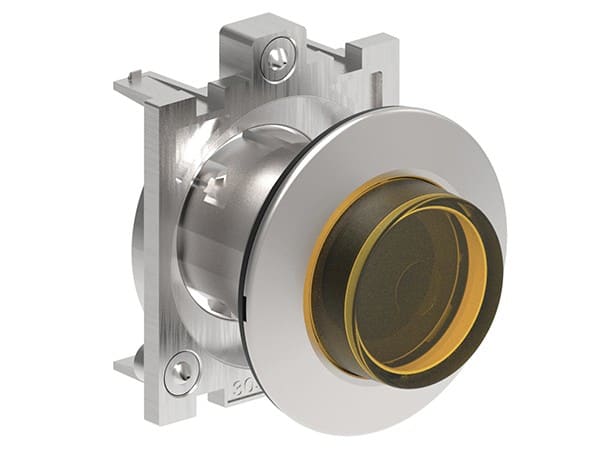 LOVATO ELECTRIC - BOUTON POUSSOIR LUMINEUX DEPASSANT A IMP SERIE PLAT. FLAT METAL Ø30mm JAUNE
