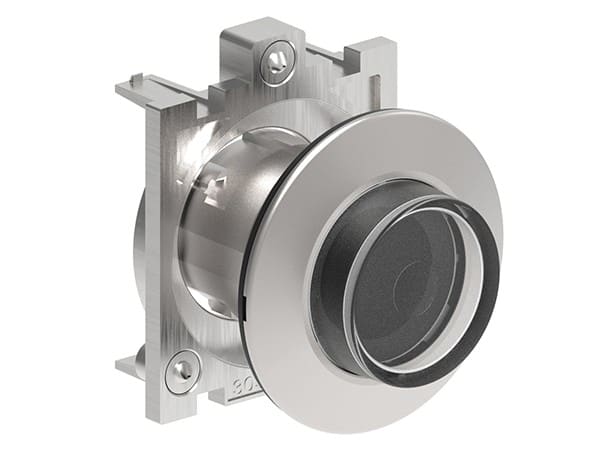 LOVATO ELECTRIC - BOUTON POUSSOIR LUMINEUX DEPASSANT A IMP SERIE PLAT. FLAT METAL Ø30mm BLANC