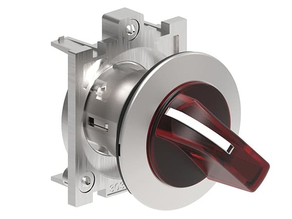 LOVATO ELECTRIC - COMMUTATEUR LUMINEUX SÉRIE PLAT. Ø30mm FLAT MÉTAL, 3 POSITIONS, 1 - 0 < 2 ROUGE