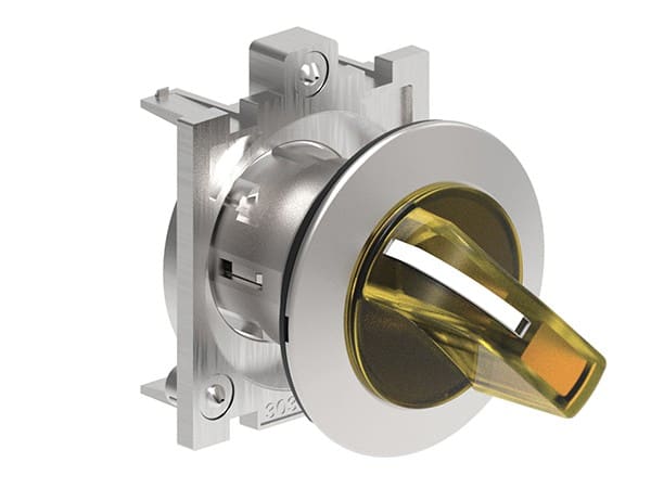 LOVATO ELECTRIC - COMMUTATEUR LUMINEUX SÉRIE PLATINUM Ø30mm FLAT MÉTAL, 2 POSITIONS, 0 < 1 JAUNE