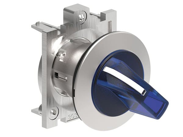 LOVATO ELECTRIC - COMMUTATEUR LUMINEUX SÉRIE PLAT. Ø30mm FLAT MÉTAL, 3 POSITIONS, 1 - 0 - 2 BLEU