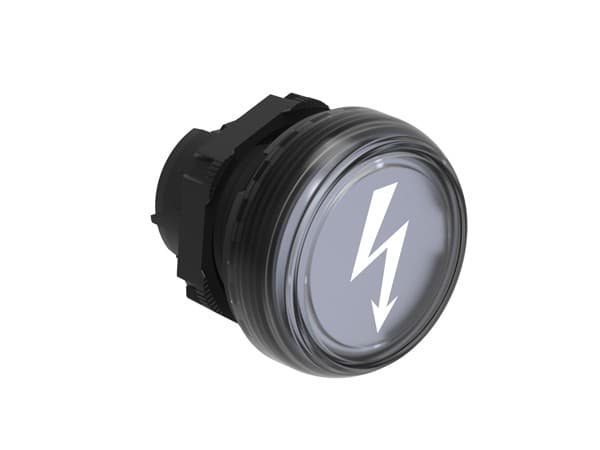 LOVATO ELECTRIC - TETE DE VOYANT PLAT. CHRO. PLASTIC, TRANSPARENT + SYMBOLE "PRESENCE TENSION"