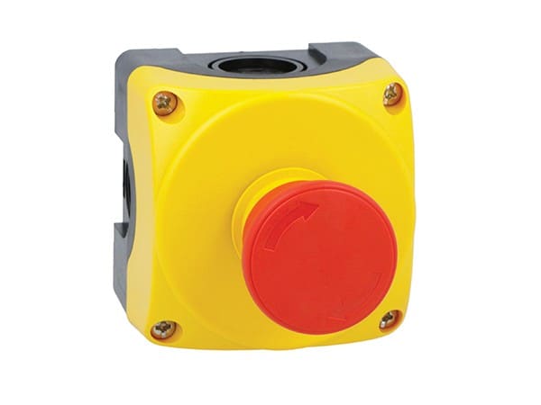 LOVATO ELECTRIC - Boite a bouton jaune LPZP1A5 complete + coup-de-poing tourner x déverouiller