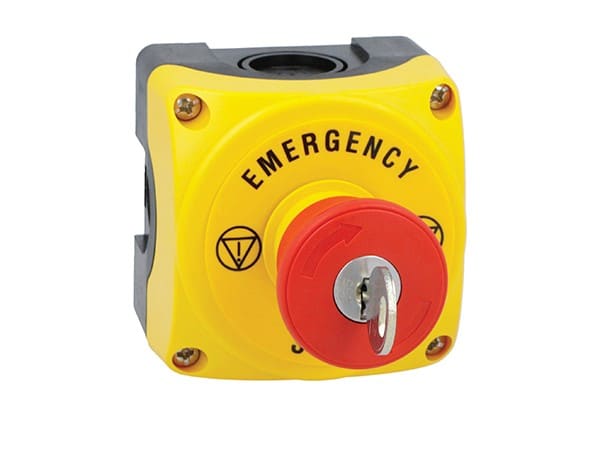 LOVATO ELECTRIC - Boite a bouton jau. +coup-de-poing a cle 1NC+disq. "EMERGENCY/STOP".