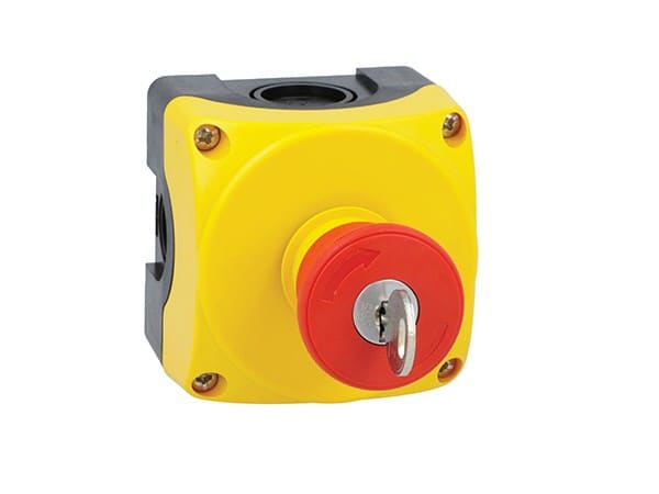LOVATO ELECTRIC - Boite a bouton jaune LPZP1A5 complete avec coup-de-poing a cle LPCB6844 2NC
