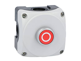 LOVATO ELECTRIC - Boite a bouton grise LPZP1A8 compl avec bouton rouge affleurant "O" LPCB1104 1NC