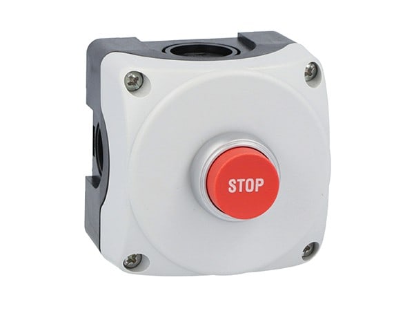 LOVATO ELECTRIC - Boite a bouton grise LPZP1A8 complete + bouton-poussoir rouge depassant