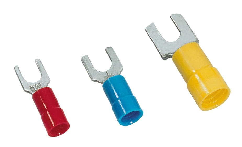 MECATRACTION - COSSE PREIS FOURCHE JAUNE ETAMEE 2,5-6MM² M5 IEC 60352-2 UL94V2 105°