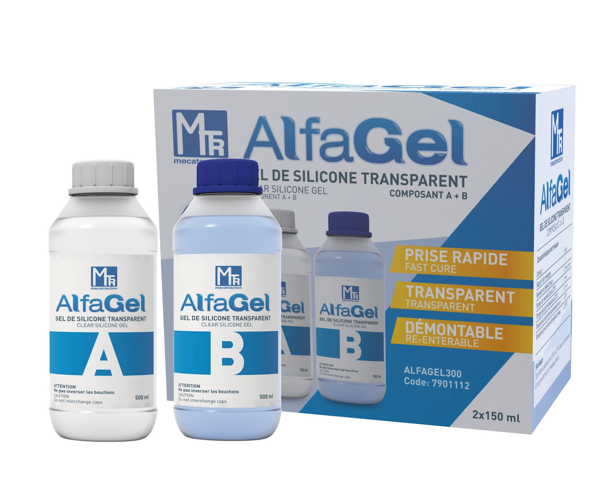 MECATRACTION - GEL SILICONE BICOMPOSANT 2 BIDONS DE 500ML