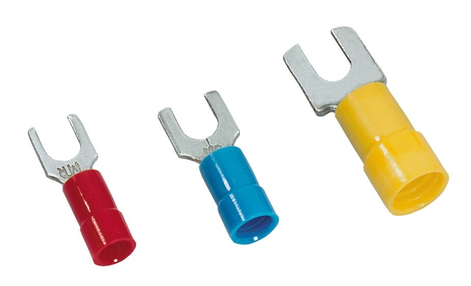 MECATRACTION - COSSE PREIS FOURCHE JAUNE ETAMEE 2,5-6MM² M4 IEC 60352-2 UL94V2 105°