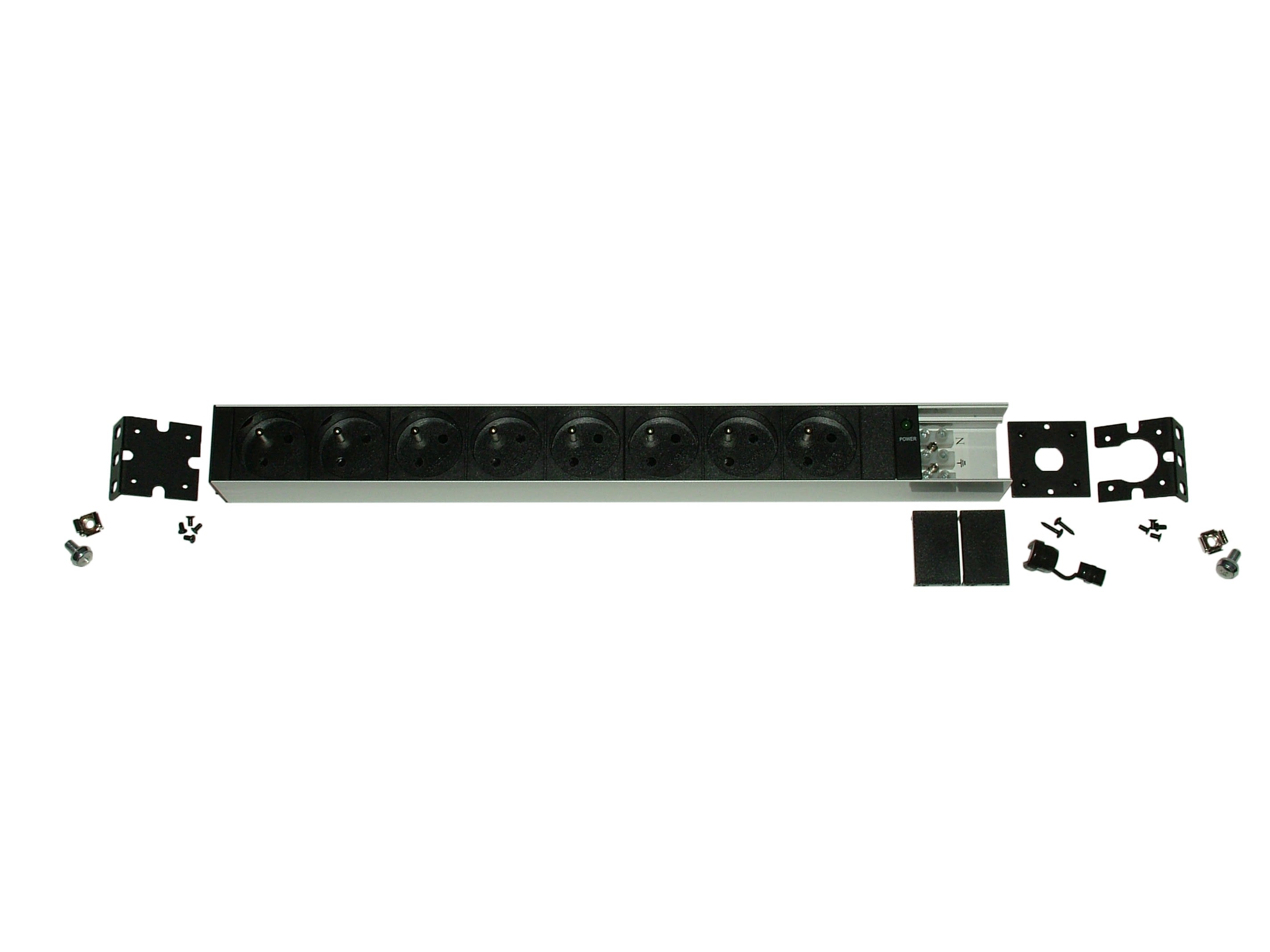 Decelect Forgos - Panneau de distribution 1U 8PC 2P+T 16A NOIR