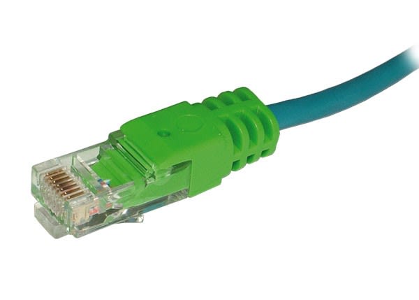 Decelect Forgos - Cordon RJ45-RJ45 UTP 2 paires - bleu surmoulé vert - 3m