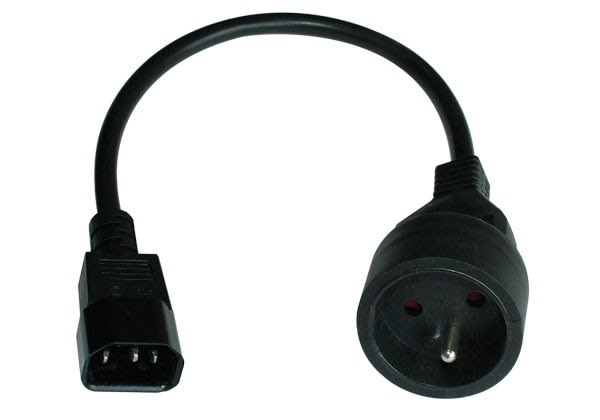 Decelect Forgos - Cordon rond noir H05VV-F 3G1.5mm² 0.3m 2P+T m/f C14/CEE VII 10A-250V