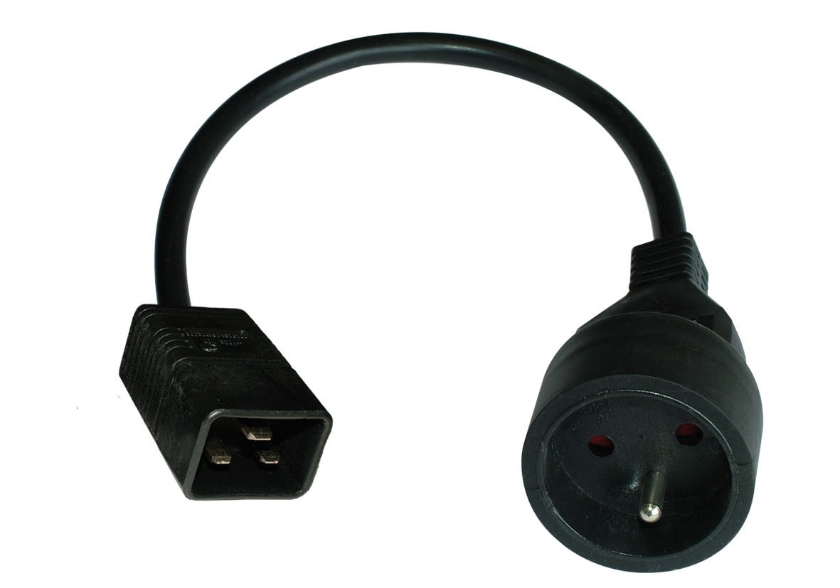 Decelect Forgos - Cordon rond noir H05VV-F 3G1.5mm² 0.3m 2P+T m/f C20/CEE VII 16A-250V