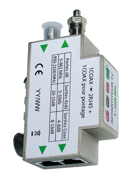 Decelect Forgos - REPARTITEUR TV MODULAIRE 1 entrée coax > 2 sorties RJ45