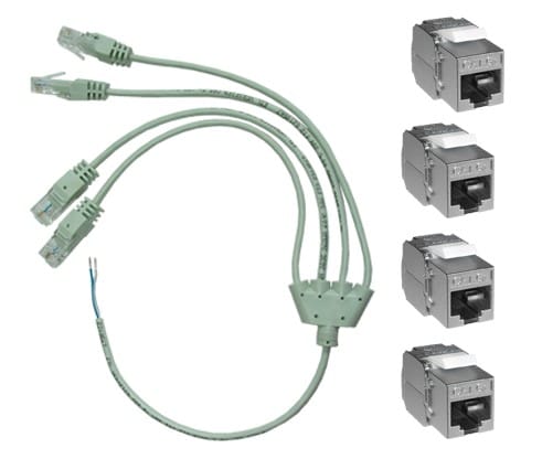 Decelect Forgos - Kit pieuvre 4 cordons Y RJ45 et 4 embases RJ45 Cat.6A