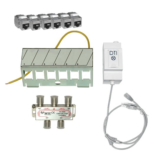 Decelect Forgos - Kit Grade 3 avec DTI Moduliare RJ11-RJ45 1 support d'embases (6), 6 embases RJ4