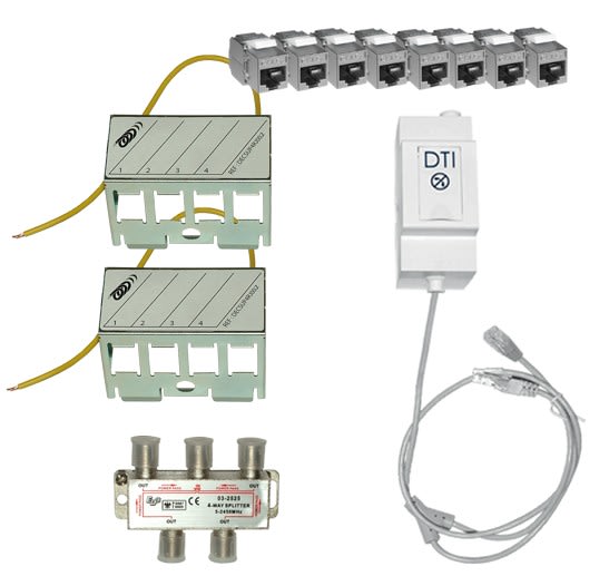 Decelect Forgos - Kit Grade 3 avec DTI Modulaire RJ11-RJ45,8 embases RJ45 Cat6A,1 SPLIFT 4 sorties