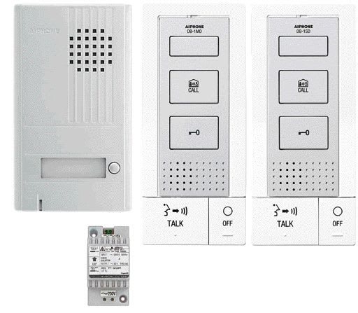 Aiphone - Kit audio 2 fils intégral m.l, plat. saillie alu, 1 bouton, 1 transfo & 2 postes