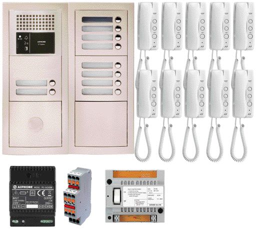 Aiphone - Pack audio 10 bp encastré, module vigik, centrale, 10 gt1d & alim.