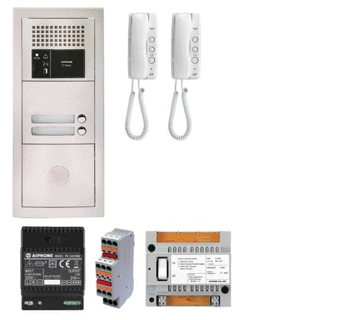 Aiphone - Pack audio 2 BP programmé, encastré, centrale, alim. & 2 postes audio GT1D