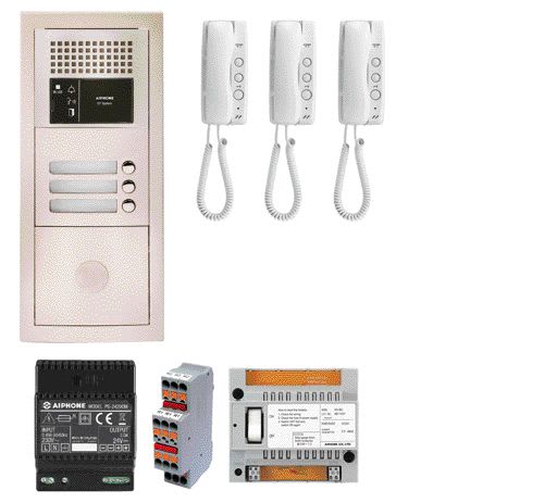 Aiphone - Pack audio 3 bp encastré, module vigik, centrale, 3 gt1d & alim.