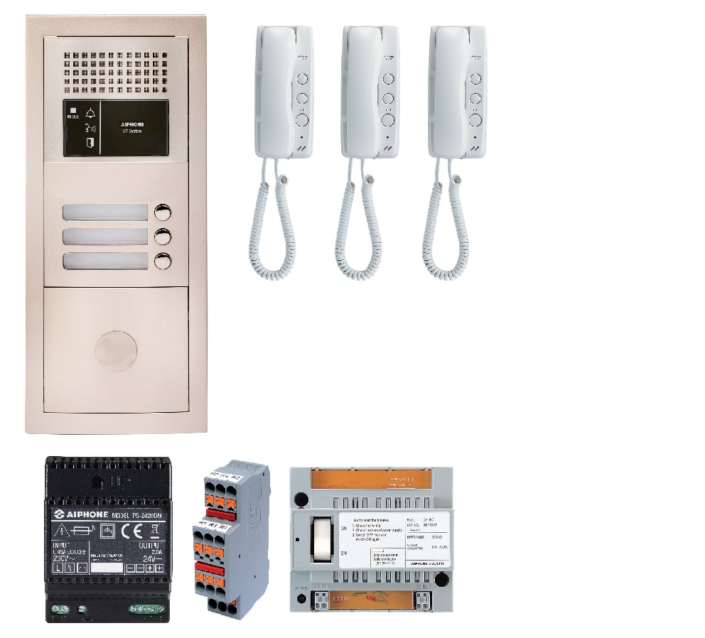 Aiphone - Pack audio 3 bp encastre, module vigik, centrale, 3 gt1d & alim.