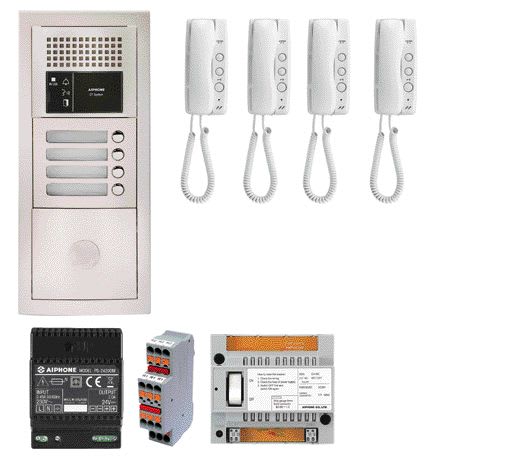 Aiphone - Pack audio 4 bp encastré, module vigik, centrale, 4 gt1d & alim.