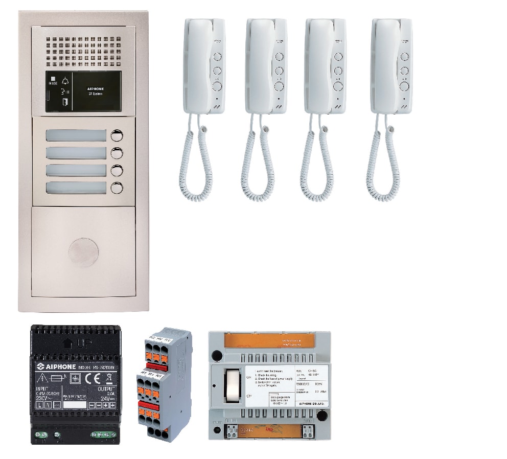 Aiphone - Pack audio 4 bp encastre, module vigik, centrale, 4 gt1d & alim.