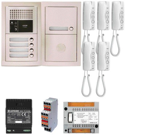 Aiphone - Pack audio 5 BP programmé, encastré, centrale, alim. & 5 postes audio GT1D