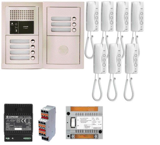 Aiphone - Pack audio 7 BP programmé, encastré, centrale, alim. & 7 postes audio GT1D