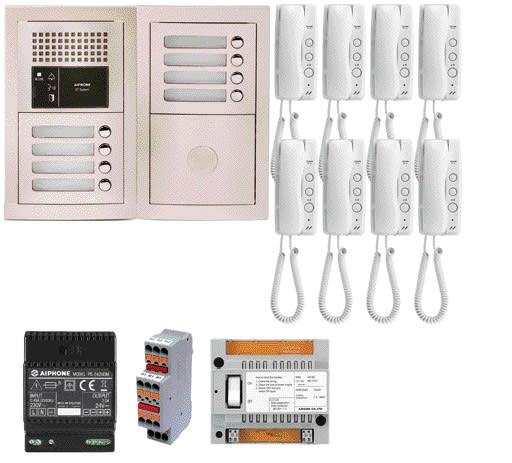 Aiphone - Pack audio 8 BP programmé, encastré, centrale, alim. & 8 postes audio GT1D