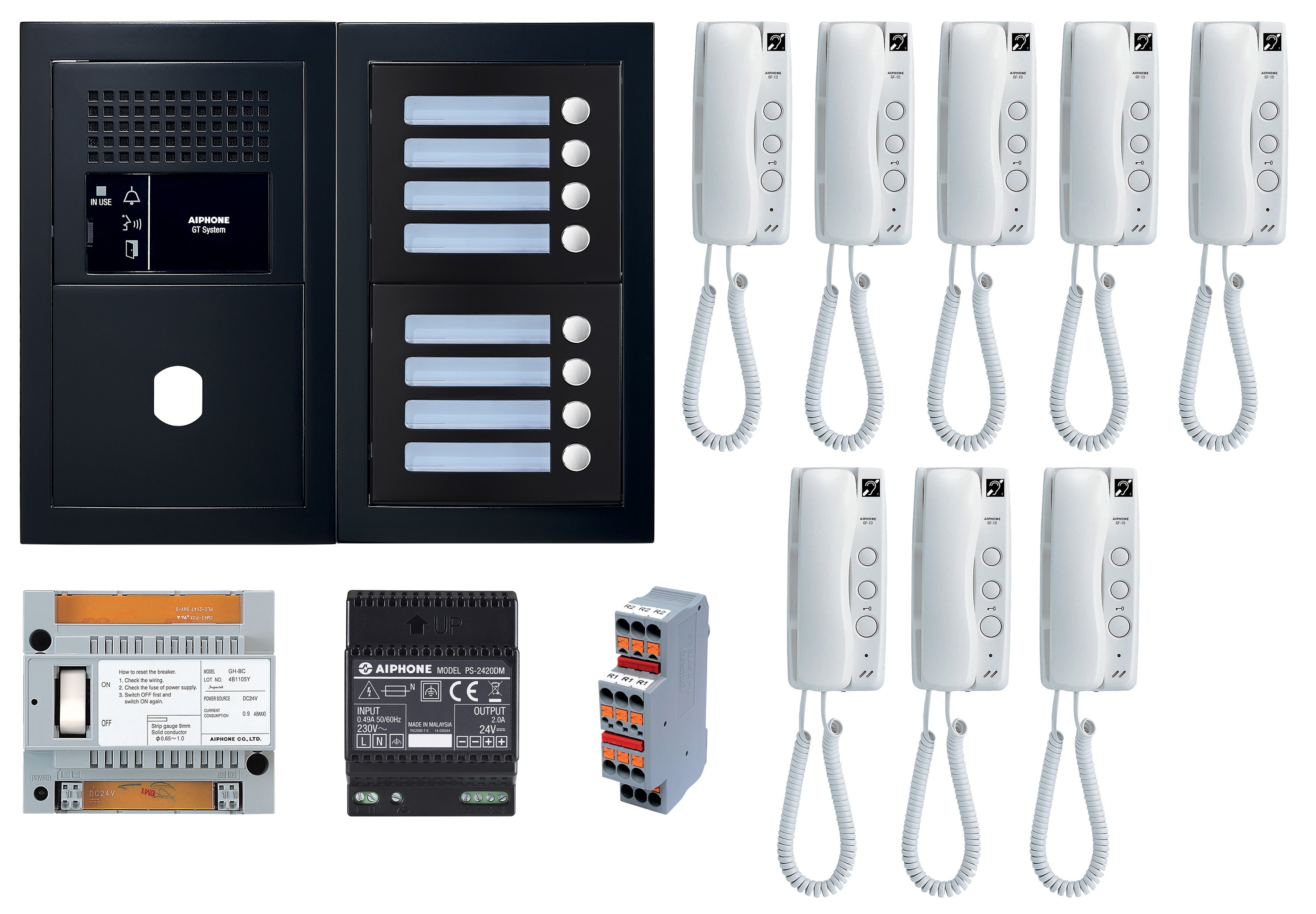 Aiphone - Pack GT audio 8 BP programme avec platine facade noire satin
