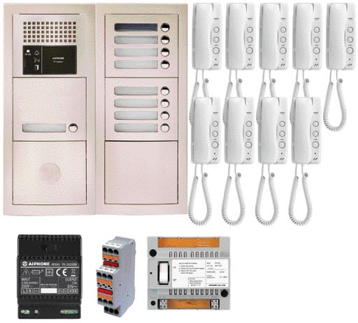 Aiphone - Pack audio 9 BP programmé, encastré, centrale, alim. & 9 postes audio GT1D